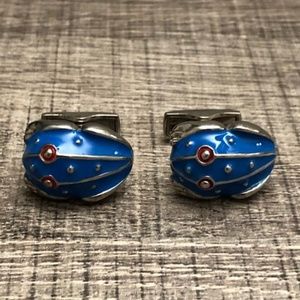 Ravi Ratan Stainless Steel Frog Cufflinks (Powder Blue Enamel / Red Eyes)